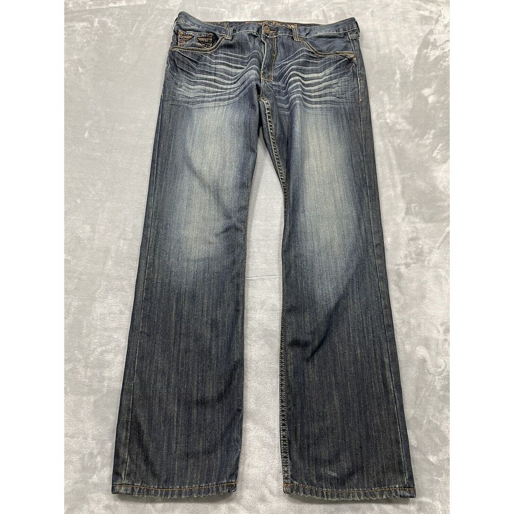 Pepe Jeans Mens 40x34 Blue/Gray Straight Leg Dark Wash Denim Pockets Logo Casual